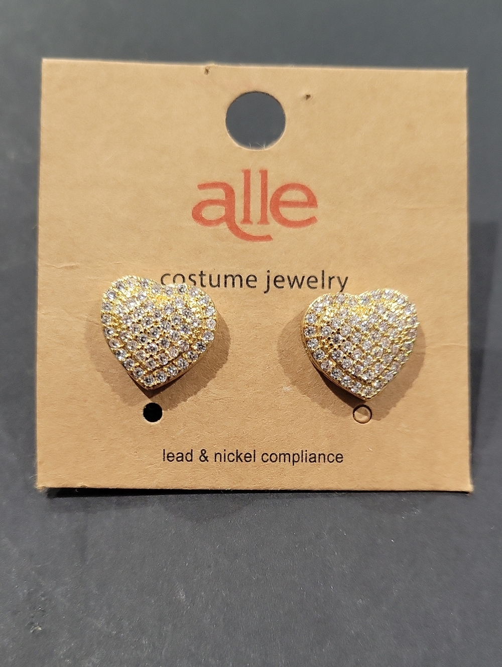 Gold Crystal Heart Stud Earrings